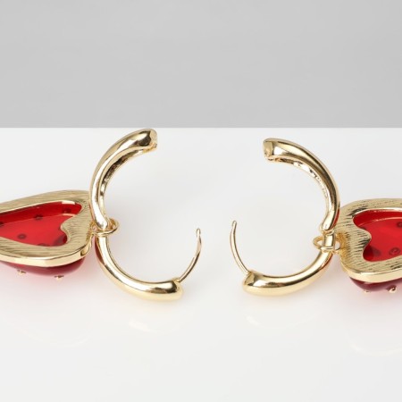 Earrings Assorted "Heart" strawberries, red color in gold-1