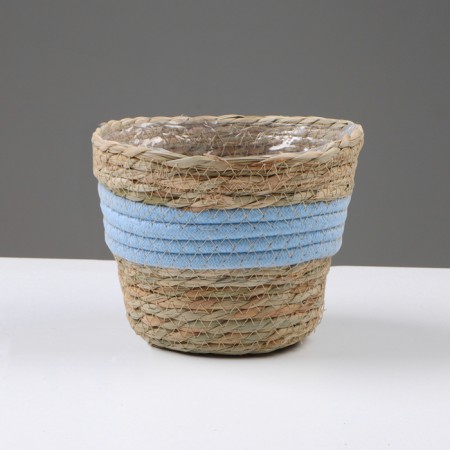 Kashpo wicker "Namibia", 15.5x15.5x13.5 cm, natural, blue