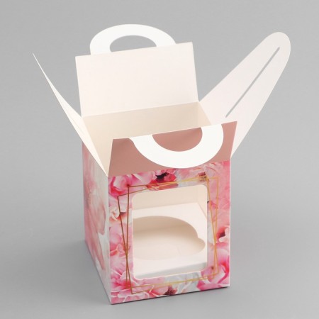 Box for 1 cupcake, "with love", 9.2 x 9.2 x 11.1 cm, confectionery packaging-3