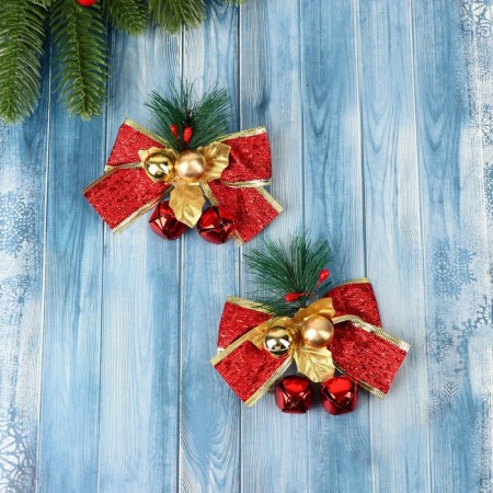 Decoration Christmas tree "Winter miracle" (set 2 pcs) bow Ballion balls, 11x7 cm, red