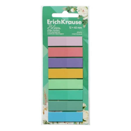 Bookmarks with adhesive edge plastic 12x45 mm, Erichkrause "Pastel Bloom", 160 sheets 8 colors-2