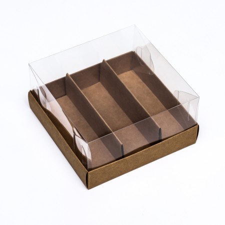Confectionery box folding under 3 eclairs, craft, 13.5x13.5x7cm-1