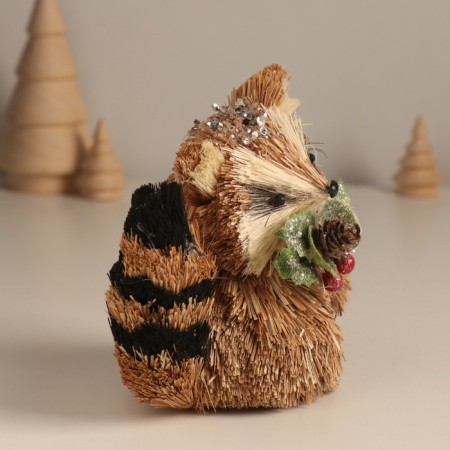 Decor "Raccoon with New Year's branches" 7x10x11 cm-1