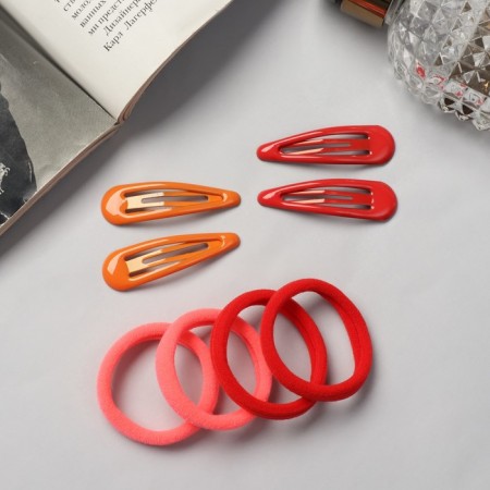 Hair set "Mira" (4 invisibility-5 cm, 8 elastic bands-3.5 cm) red-1