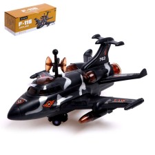 A plane F-116, light and sound, works from batteries, black color