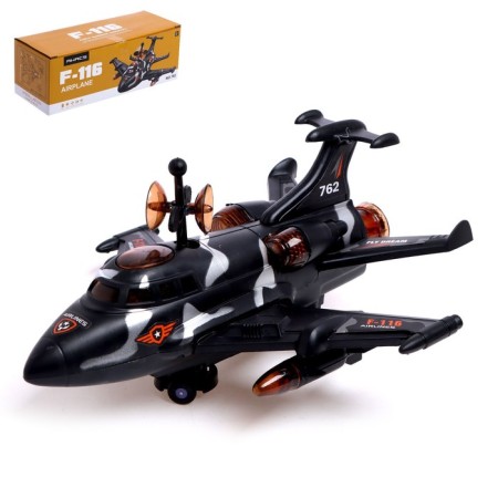 A plane F-116, light and sound, works from batteries, black color