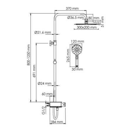 The shower system wasserkraft a113.069.127.ch Thermo, tropical shower, thermostat, chrome-2