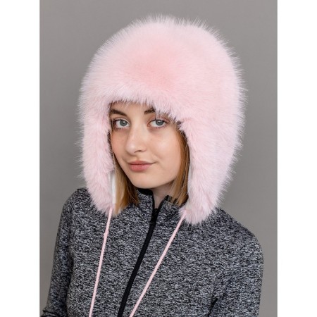 Children's fur cap, size 52, pink color