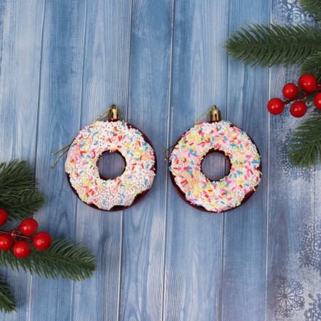 Jewelry decoration "Bright Donut" (set 2 pcs) 9x8 cm, red