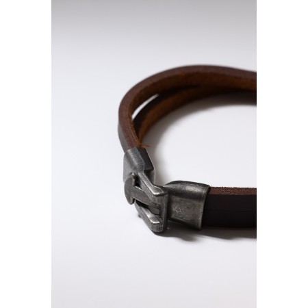 Bracelet Leather "Mulan" 4 links, brown color in black silver, l = 20.5 cm-3