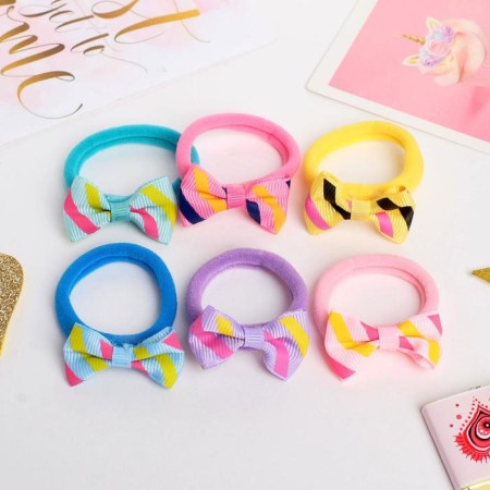 Hair gum "Bow" (set 6 pcs) pop art, mix-1
