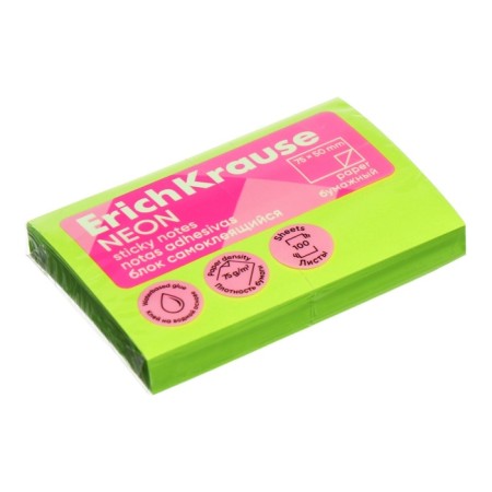 Block with a sticky edge paper 75x50 mm, Erichkrause "Neon", 100 sheets, green-2