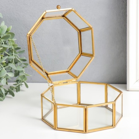 Casket glass with a metal frame "with faces" gold 8.5x15x14.5 cm-1