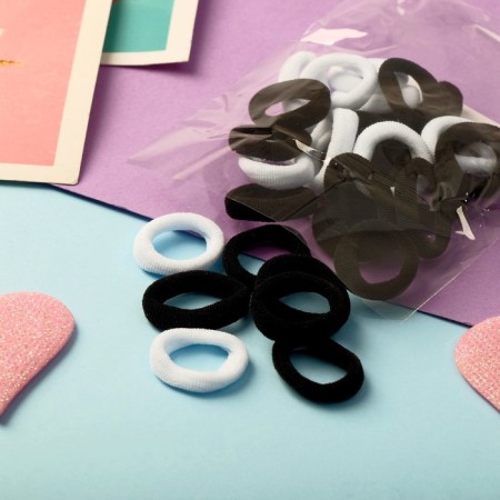Hair elastic band “Chosenka” (set 30+-1 pcs) D-1,4 cm assorted, black and white