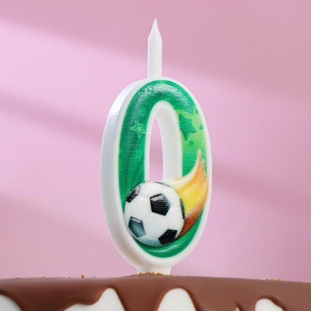 Candle for the Cake "Football", 10.2 cm, green number "0"