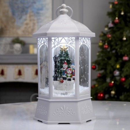 LED figure “Lantern with snowmen and a Christmas tree” 20 × 27 × 20 cm, plastic, AAX3 batteries (not complete), USB, glow of white