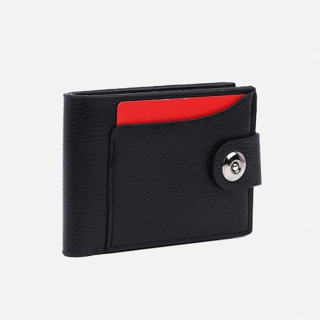 Male purse for magnet, department for bills, for maps, for coins, black color-3