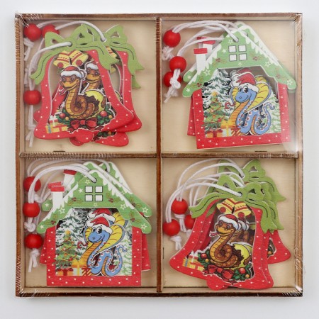 New Year! Set of suspensions in a wooden gift package, 12 pcs.-10