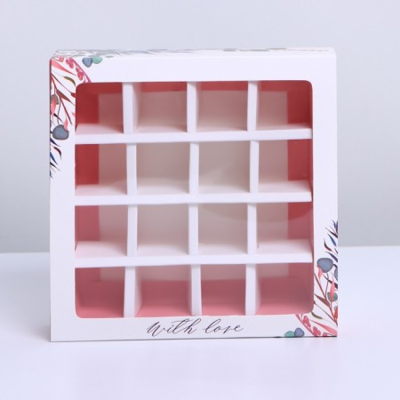 Box for sweets, confectionery packaging, 16 cells, with love, 17.7 x 17.7 x 3.8 cm-1