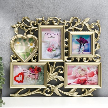 Photo frame plastic in 5 photos 10x15 cm, 10x10 cm "Floristics" Gold 40x36 cm