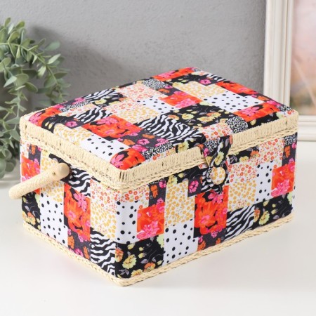 Casket for needlework "patchwork. Flowers, peas and zebra" 19x26x14.5 cm