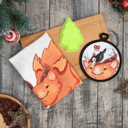 Set of Gift Ethel "Chinese Dragon": kitchener 40x73cm, take 17x17cm; cotton