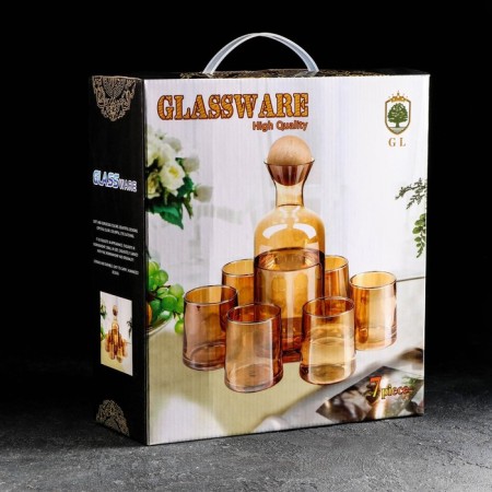 Set for drinks from Eco glass, 7 items: Capherine 1 L, 10 × 24.5, 6 glasses 250 ml, Golden color-4