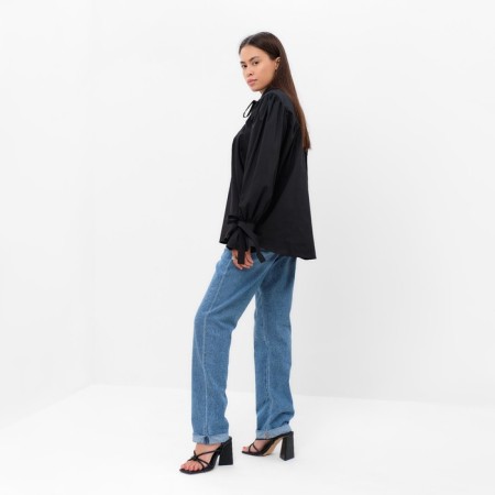 Women's shirt with ribbons mist, size 50, black-4
