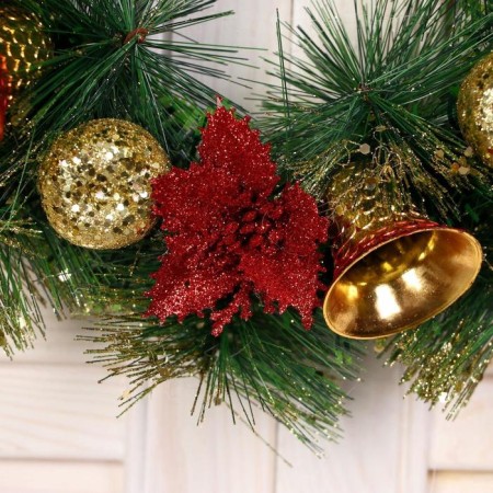 New Year's Wreath D-25 cm "Red flowers and bells" mix-1
