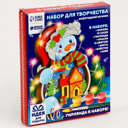New Year's set for creativity. Wood painting "New Year! Nightfall snowman "-6