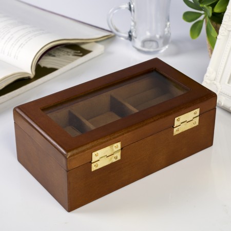 Casket wood 2 compartments for clocks and jewelry "Style" Brown 10.5x7x19.2 cm-4