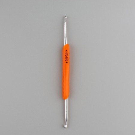 Knitting hook, bilateral, with silicone handle, d = 4/6 mm, 13.5 cm, orange color-1