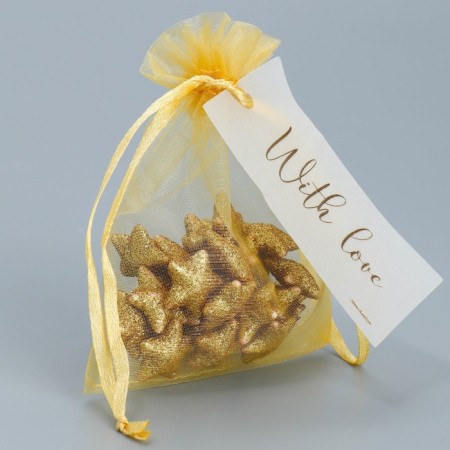 Bag Gift Organza Gold "Gift", with a nameplate, 10 x 12 cm +/- 1.5 cm-2