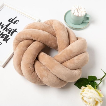 The pillow is "Ethel", d = 33cm, dark beige color, velor-1