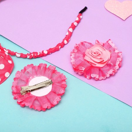 Hair Slobo Set (Rinch, 2 clamps) roses, pink-1