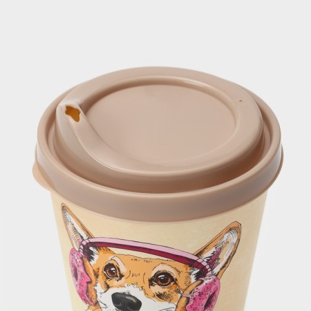 A plastic glass with a lid iZI-go, 420 ml, 9.3 × 9.1 × 13.1 cm, decor animals, beige color-1