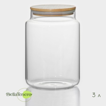 Glass Bank for bulk products with bamboo lid Bellatenero "Eco", 3 l, 14.5 × 21 cm
