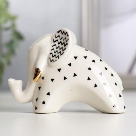 Souvenir Ceramics "Elephant with a zigzag on the ears" white-black with gold 7x4.2x9.8 cm-1