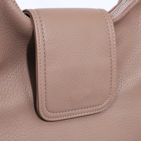 Load bag with zipper, external pocket, long belt, dark beige color-4