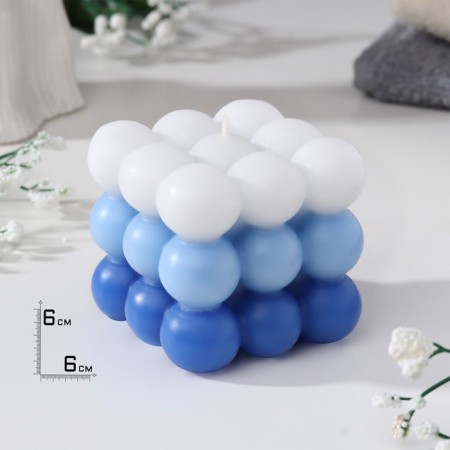 Figure Aromatic candle "Babb cube", 6 cm, white-blue, coconut-1
