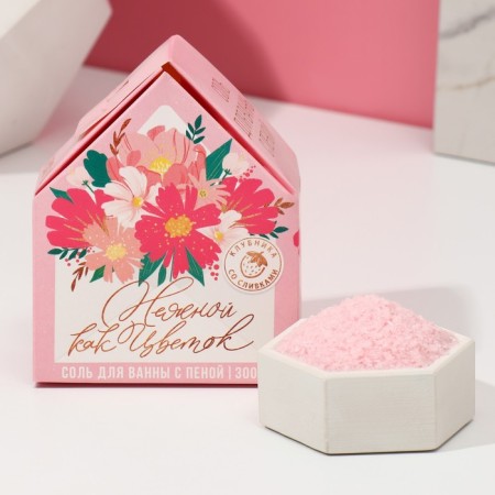Bath salt with dry foam "tender as a flower", strawberries with cream