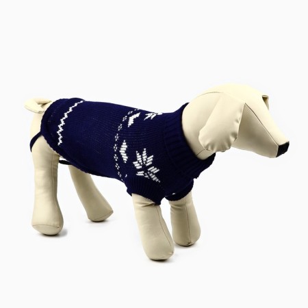 Clothing for dogs. Knitted sweater with "New Year" ornament, blue, size S-1