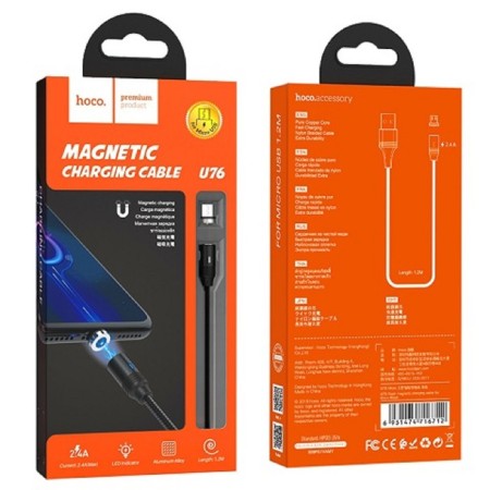 Hoco U76, USB cable - Microusb, 2 a, 1.2 m, magnetic, black-3
