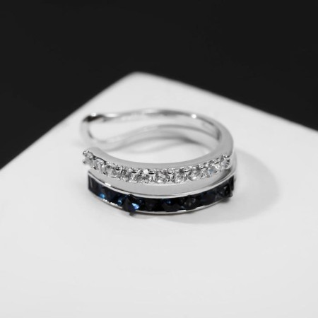 Earring "Kaff" Black and white lines, black and white color in silver-1