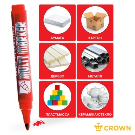 Permanent marker 3.0 mm, Crown Multi Marker, Red-2