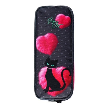 The pencil case is soft, 2 compartments, volumetric, 90 x 220 x 40 mm, Stavia "Black Cat" Gray86244