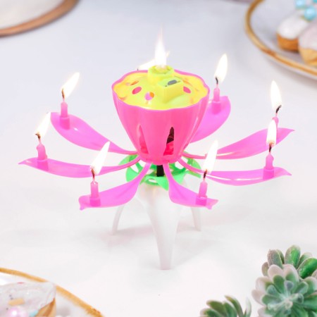 Candle for Cake Musical "Tulip", Pink, 12 × 5 cm-1