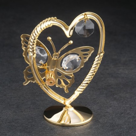 Souvenir "Heart with a butterfly", with 3 crystals, gilded-1