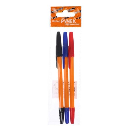 A set of ballpoint pens 3 colors, rod 0.7 mm, blue, red, black, orange body