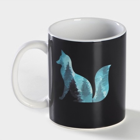Mug - chameleon ceramic shade "The mysterious fox", 350 ml, white color-2